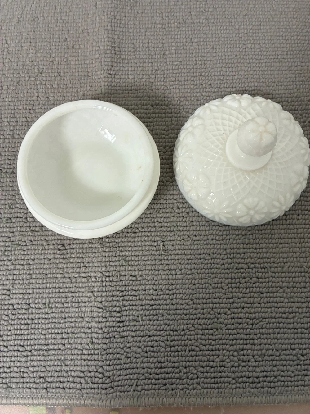 Vintage Milk Glass Floral Covered Trinket Dish - White